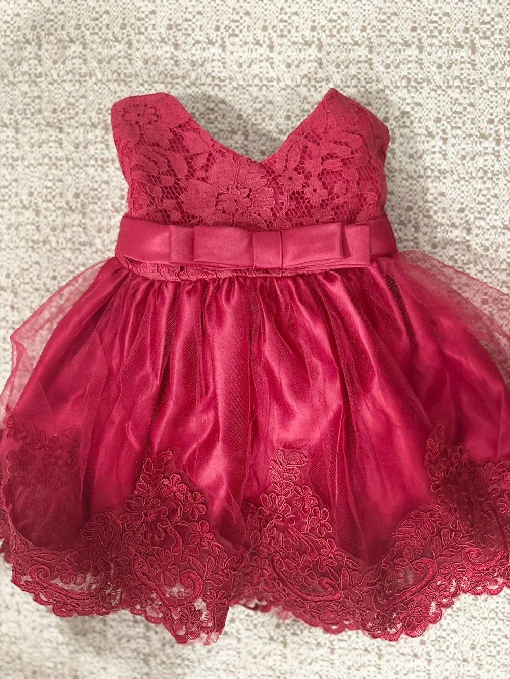 Girls Red Lace Bow Party Dress